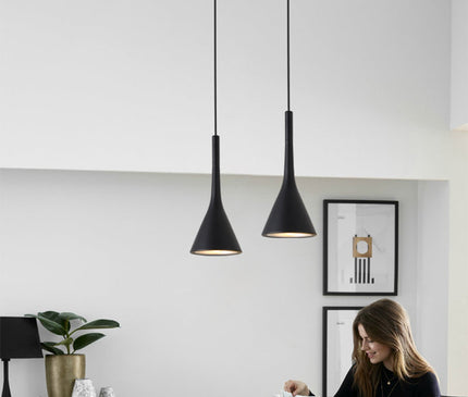 Kezaro Toulon hanging light fixture in white with a modern design and sleek metal finish.