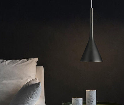 Kezao Toulon pendant light in white with a sleek modern design, hanging from ceiling with visible cord and fixture details.