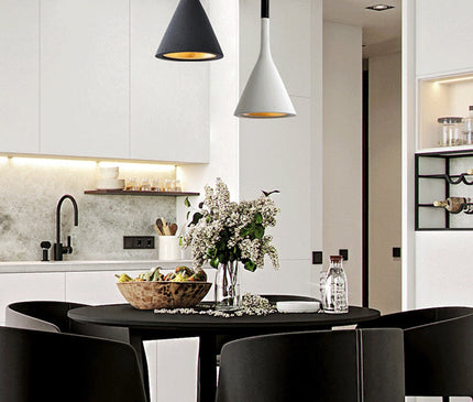 Kezaro Toulon hanging light fixture in white with a modern design, featuring a sleek, minimalist style for contemporary interiors.