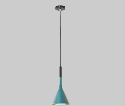 White Toulon pendant light by Kezaro hanging from the ceiling with a sleek modern design.