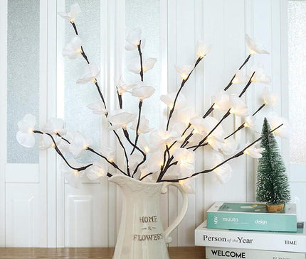 Kezaro white orchid branch LED light, decorative artificial orchid stem with soft glowing lights for home decor.