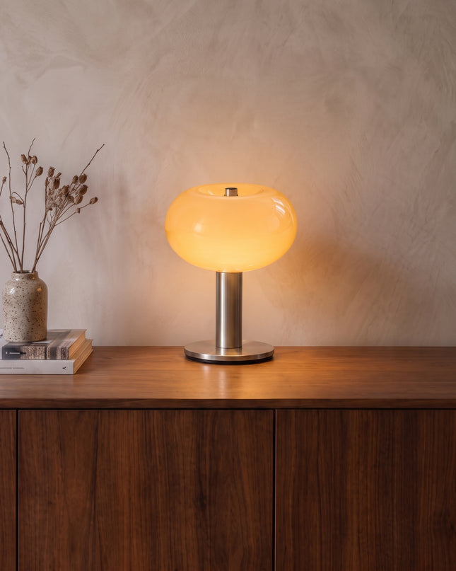 Mela Table Lamp | Rounded Glass Shade, Touch Switch in the living room (1)