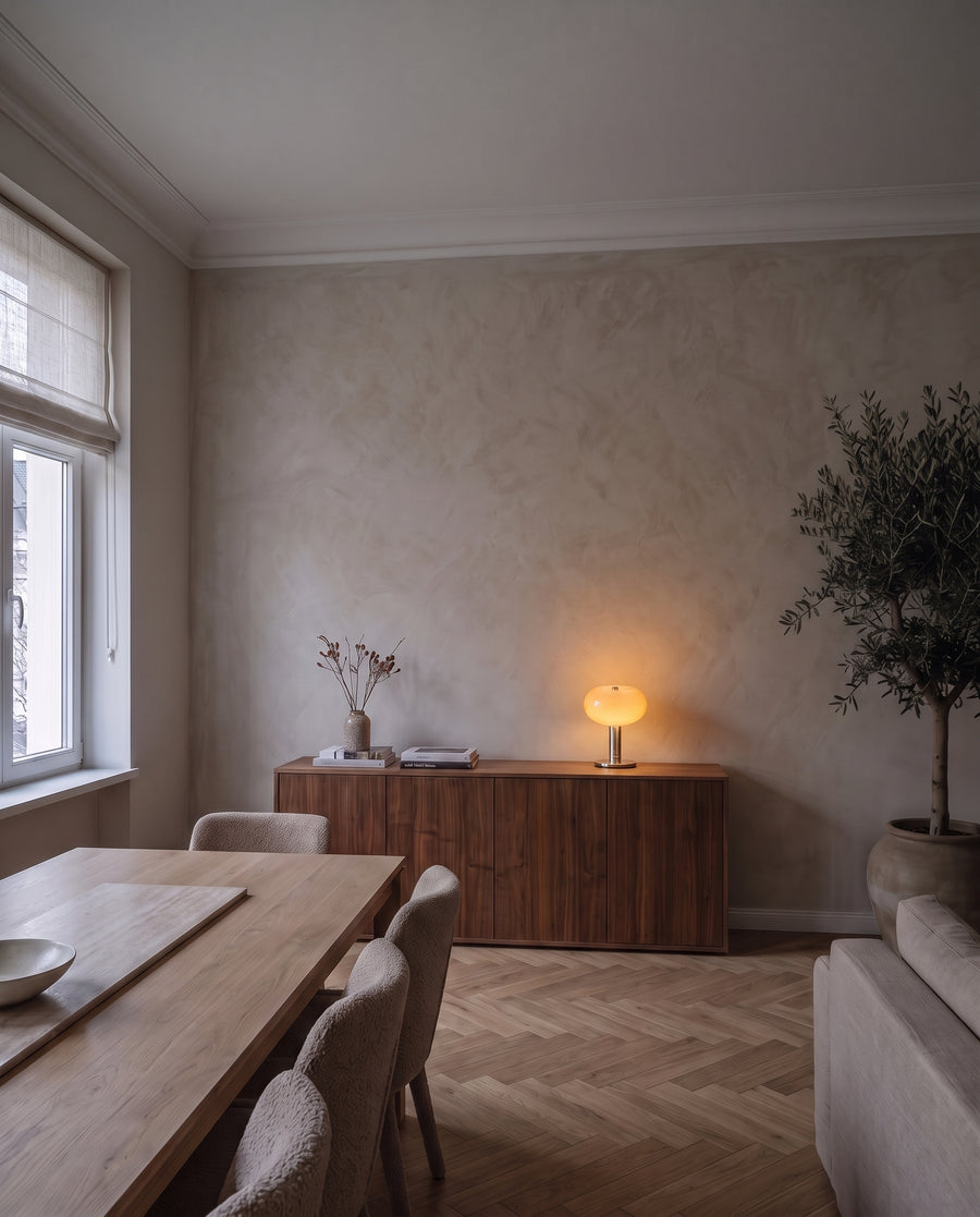 Mela Table Lamp | Rounded Glass Shade, Touch Switch in the living room (2)