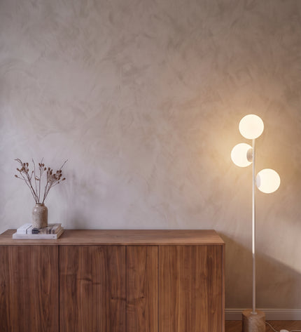 Perla Floor Lamp | Three Opal Globes, Stone Base in the living room (1)