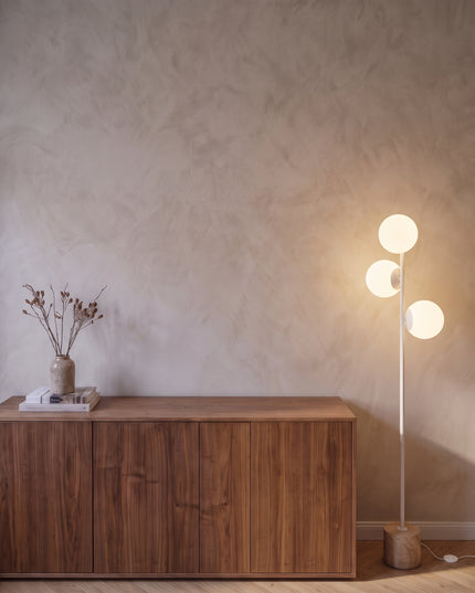 Perla Floor Lamp | Three Opal Globes, Stone Base in the living room (1)